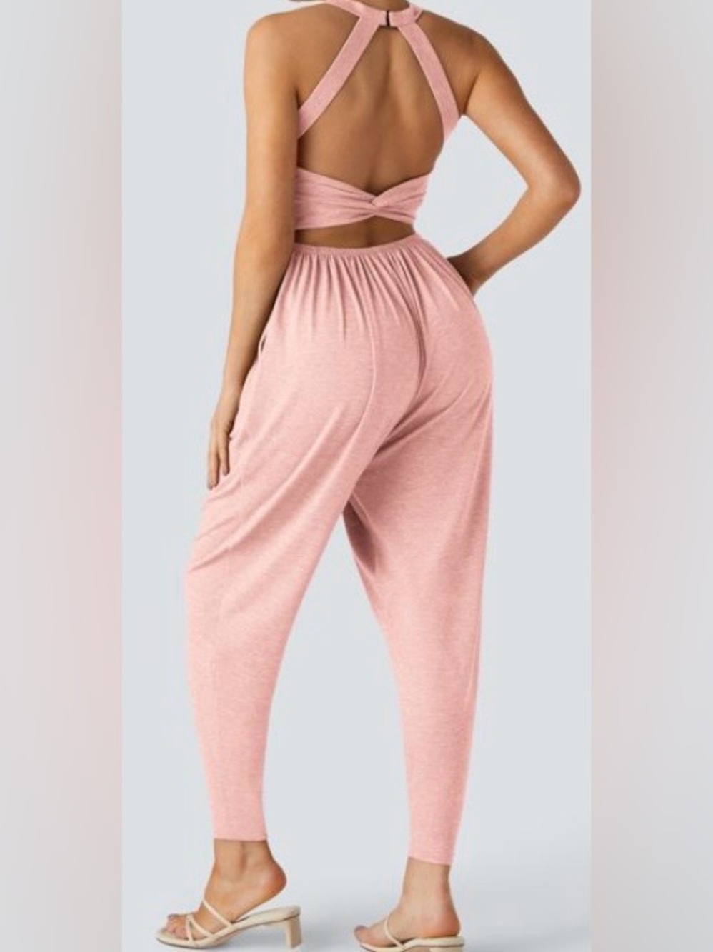 XLARGE HALARA BACKLESS TWISTED U NECK EASY PEEZY HAREM JUMPSUIT